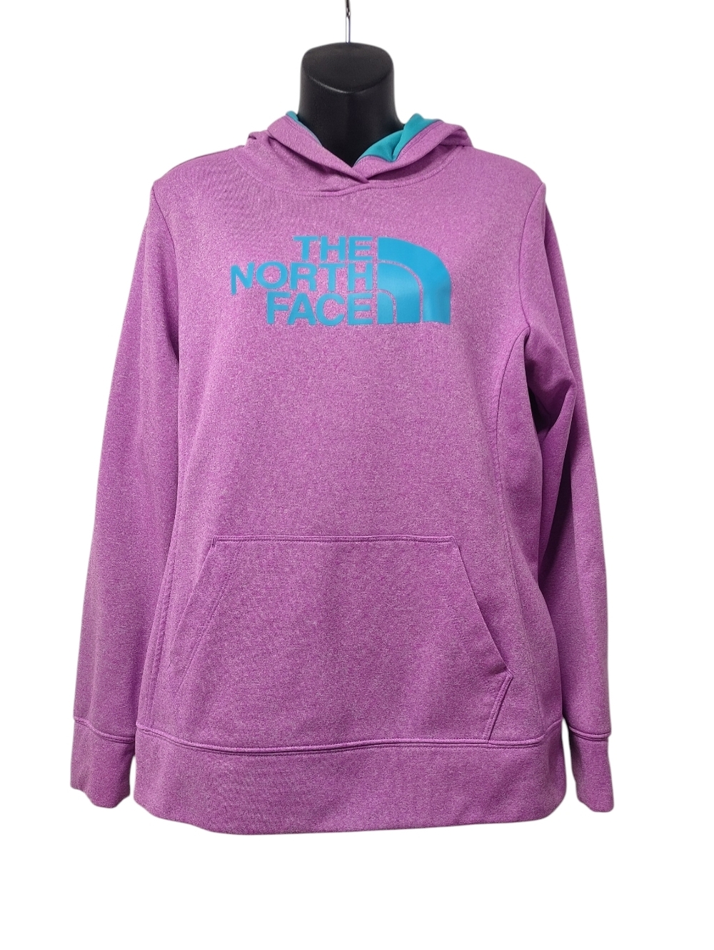 The North Face Women's Purple Hoodie Size L Teal Lining Logo Kangaroo Pocket